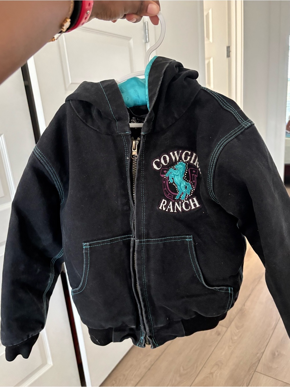 Shyanne Girls Cowgirl Ranch Black Zip Hoodie with Turquoise Accent